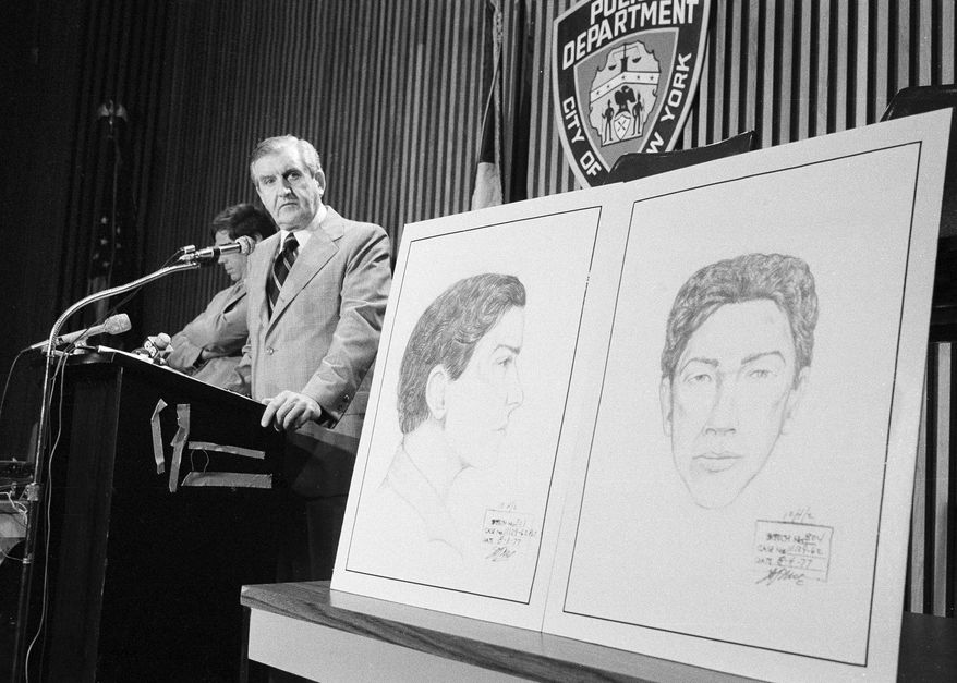 In this Aug. 9, 1977 file photo, John Keenan, chief of detectives, speaks at a press conference at New York City Police headquarters after two new sketches of the "Son of Sam" were unveiled. Keenan, the police official who led New York City's manhunt for the "Son of Sam" killer, and eventually took a case-solving confession from David Berkowitz, died Thursday, Sept. 19, 2019, at the age of 99. (AP Photo/Ray Howard, File)