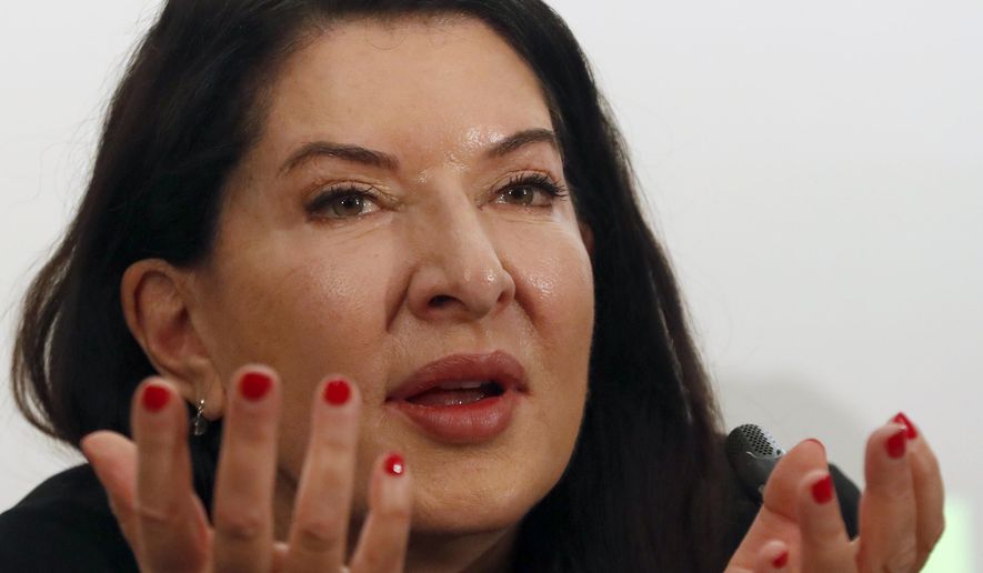 Performance artist Marina Abramovic gestures during the press conference for her art exhibition &amp;quot;Marina Abramovic - The Cleaner&amp;quot; in the Museum of Contemporary Art in Belgrade, Serbia, Saturday, Sept. 21, 2019. Abramovic is displaying her work in her native Belgrade for the first time in 44 years and she says that returning home has been highly emotional. (AP Photo/Darko Vojinovic)