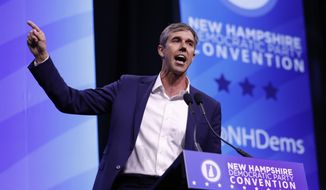 In this Sept. 7, 2019, file photo, Democratic presidential candidate former U.S. Rep. Beto O&#x27;Rourke, D-Texas, speaks during the New Hampshire state Democratic Party convention, in Manchester, N.H. (AP Photo/Robert F. Bukaty) ** FILE **