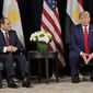 President Donald Trump meets with Egyptian President Abdel-Fattah el-Sisi at the InterContinental Barclay hotel during the United Nations General Assembly, Monday, Sept. 23, 2019, in New York. (AP Photo/Evan Vucci)
