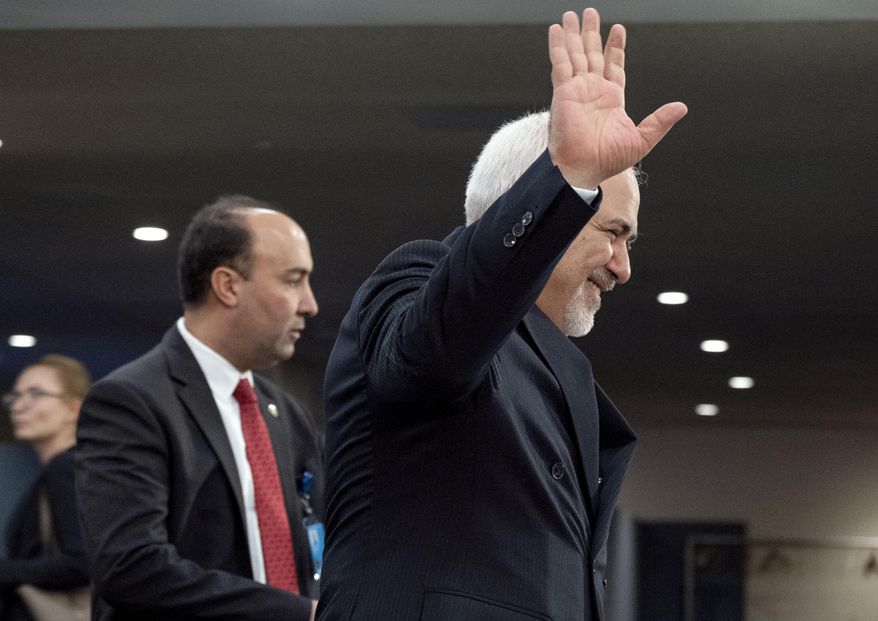 Iranian Foreign Minister Mohammad Javad Zarif arrives for the 74th session of the United Nations General Assembly, at U.N. headquarters, Monday, Sept. 23, 2019. (AP Photo/Craig Ruttle)