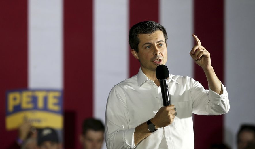 Democratic presidential candidate Pete Buttigieg speaks during a campaign stop at the Alliant Energy Amphitheater in Dubuque on Monday, Sept. 23, 2019. (Eileen Meslar/Telegraph Herald via AP)