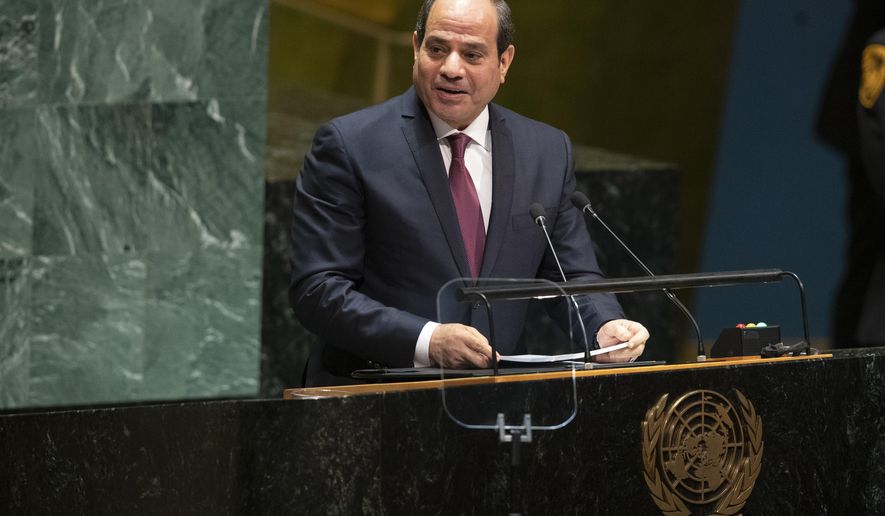 Egyptian President Abdel Fattah el-Sisi addresses the 74th session of the United Nations General Assembly at U.N. headquarters Tuesday, Sept. 24, 2019. (AP Photo/Mary Altaffer)