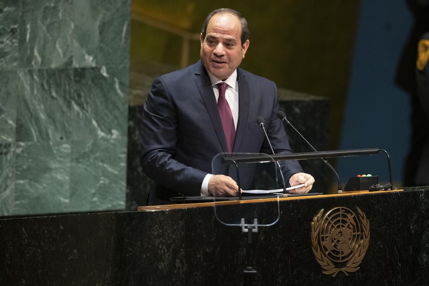 Egyptian President Abdel Fattah el-Sisi addresses the 74th session of the United Nations General Assembly at U.N. headquarters Tuesday, Sept. 24, 2019. (AP Photo/Mary Altaffer)
