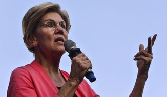 Democratic presidential candidate Sen. Elizabeth Warren, D-Mass., talks about her plans if she becomes president during a rally at Keene State College, in Keene, N.H., on Wednesday, Sept. 25, 2019. (Kristopher Radder/The Brattleboro Reformer via AP)