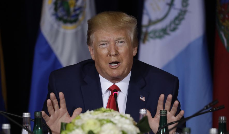 President Donald Trump speaks at a multilateral meeting on Venezuela at the InterContinental New York Barclay hotel during the United Nations General Assembly, Wednesday, Sept. 25, 2019, in New York. (AP Photo/Evan Vucci)
