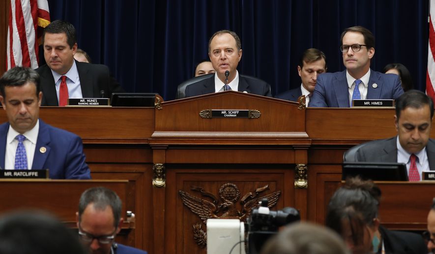 House Intelligence Committee Chairman, Rep. Adam Schiff, D-Calif., speaks before Acting Director of National Intelligence Joseph Maguire testifies before the House Intelligence Committee on Capitol Hill in Washington, Thursday, Sept. 26, 2019. (AP Photo/Pablo Martinez Monsivais)