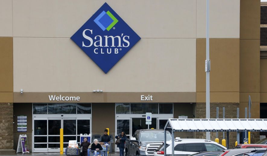 This Feb. 23, 2018, photo shows shoppers leaving a Sam&#39;s Club in Pittsburgh. (AP Photo/Gene J. Puskar) **FILE**