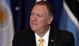 U.S. Secretary of State Mike Pompeo listens during an event hosted by the Department of State&#39;s Energy Resources Governance Initiative in New York, Thursday, Sept. 26, 2019. (AP Photo/Seth Wenig)