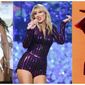 This combination photo shows, from left, Lizzo performing at the BET Awards in Los Angeles on June 23, 2019, Taylor Swift performing at Amazon Music&#x27;s Prime Day concert in New York on July 10, 2019 and Billie Eilish performing at the Coachella Music &amp;amp; Arts Festival in Indio, Calif. on April 20, 2019.  Swift, Lizzo, Eilish are set to perform on the iHeartRadio Jingle Ball Tour this holiday season. IHeartMedia announced Friday, Sept. 27, 2019, that the 12-city tour kicks off Dec. 1 in Tampa Bay, Florida. (AP Photo)
