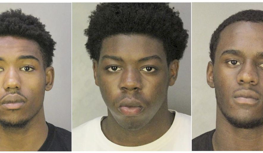 This combination of Sept. 27, 2019 photos provided by the Nassau County Police Department in Oceanside, N.Y., shows five teens arrested in connection with a fatal attack on a Long Island high school student during an after-school fight on Sept. 16, 2019. From left are: Marquis Stephens, Javonte Neals, Sean Merritt, Haakim Mechan, and Taj Woodruff. (Nassau County Police Department via AP)