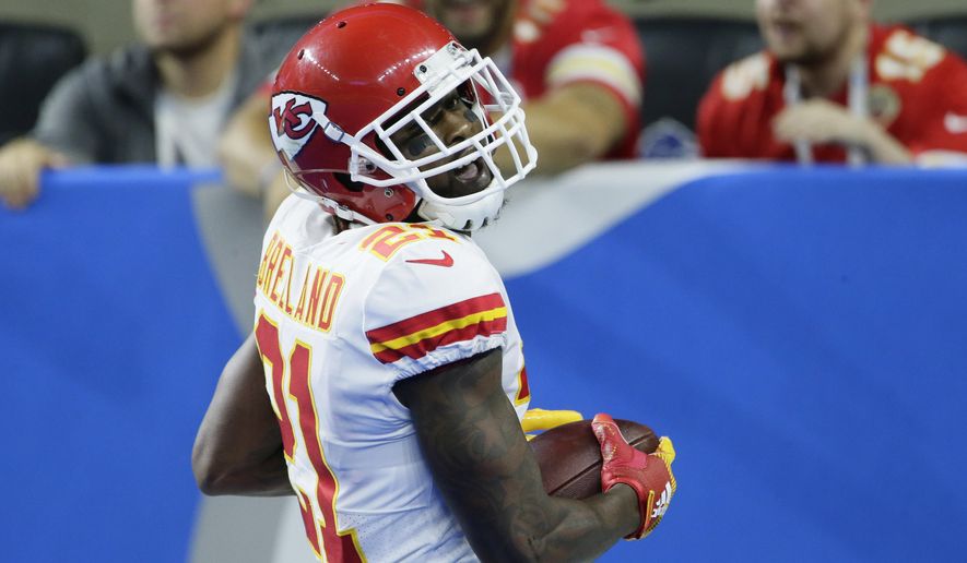 Kansas City Chiefs defensive back Bashaud Breeland crosses into the end zone, after recovering a fumble, for a 100-yard touchdown run during the second half of an NFL football game, Sunday, Sept. 29, 2019, in Detroit. (AP Photo/Duane Burleson)