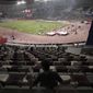 The stadium is sparsely filled for the second session at the World Athletics Championships in Doha, Qatar, Saturday, Sept. 28, 2019. (AP Photo/Nariman El-Mofty)