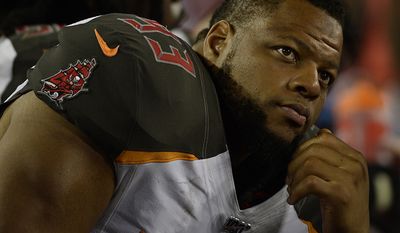 NDAMUKONG SUH                                                                                                              
Tampa Bay Buccaneers nose tackle Ndamukong Suh (93) during the first half of an NFL preseason football game against the Miami Dolphins Friday, Aug. 16, 2019, in Tampa, Fla. (AP Photo/Jason Behnken)