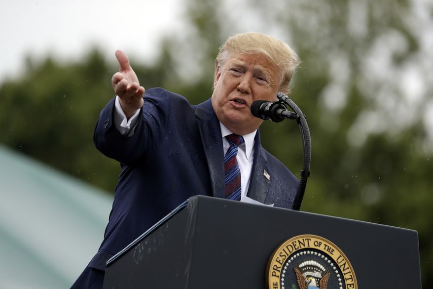 President Donald Trump speaks during an Armed Forces welcome ceremony for the new chairman of the Joint Chiefs of Staff, Gen. Mark Milley, Monday, Sept. 30, 2019, at Joint Base Myer-Henderson Hall, Va. (AP Photo/Evan Vucci)