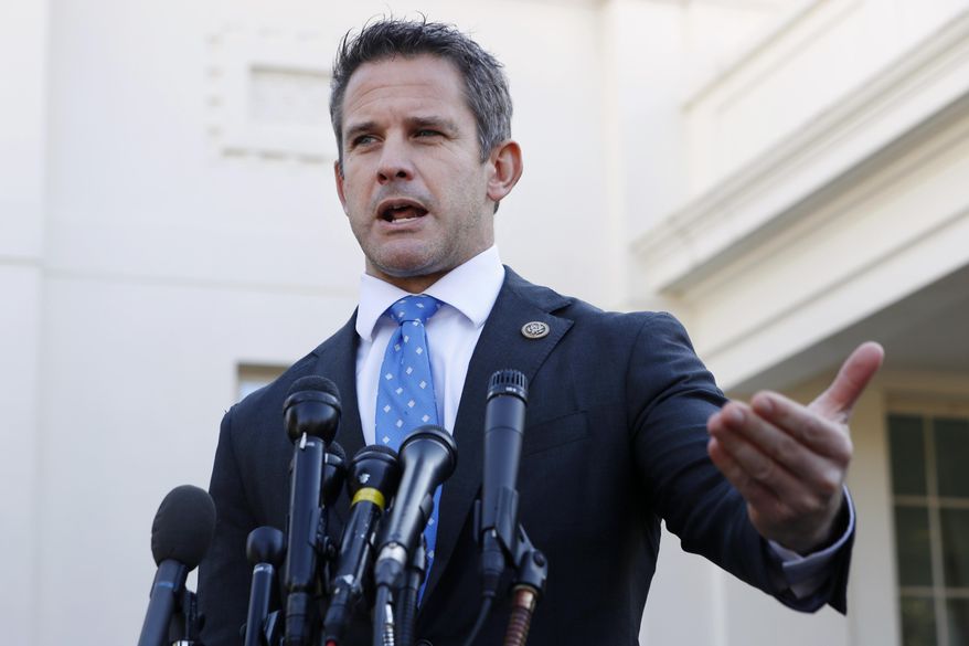 In this March 6, 2019, photo, Rep. Adam Kinzinger, R-Ill., speaks to the media at the White House in Washington. (AP Photo/Jacquelyn Martin) **FILE**