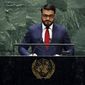 Afghanistan&#39;s National Security Adviser Hamdullah Mohib addresses the 74th session of the United Nations General Assembly, Monday, Sept. 30, 2019. (AP Photo/Richard Drew)