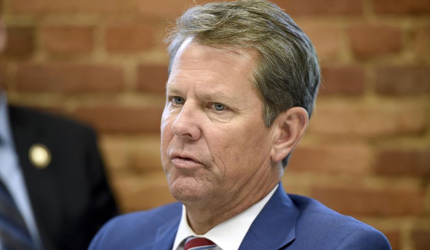 This July 2, 2019, file photo shows Georgia Republican Gov. Brian Kemp during a roundtable discussion on Georgia's health care challenges at Christ Community Health Center in Augusta, Ga. (Michael Holahan/The Augusta Chronicle via AP, File)