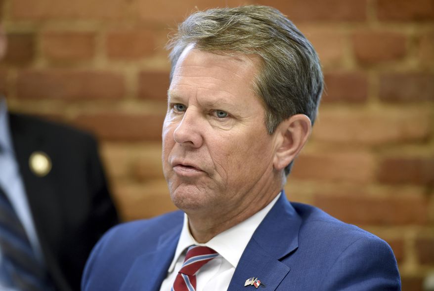 This July 2, 2019, file photo shows Georgia Republican Gov. Brian Kemp during a roundtable discussion on Georgia's health care challenges at Christ Community Health Center in Augusta, Ga. (Michael Holahan/The Augusta Chronicle via AP, File)