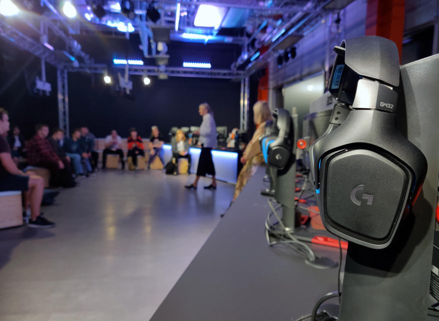 In this photo taken on Sept. 17, 2019, Students starting a university degree course in esports at Staffordshire University attend a welcome session at the school’s new London outpost. A number of U.K. and U.S. universities are launching degrees in esports, or competitive multiplayer videogaming, to capitalize on the booming industry’s growing demand for skilled professionals. (AP Photo/Kelvin Chang)