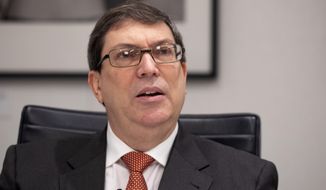 Cuban Foreign Minister Bruno Rodriguez Parrilla talks during an interview with The Associated Press, Tuesday, Oct. 1, 2019 in New York. The foreign minister says he believes improvements in relations with the United States are irreversible despite the Trump administration&#39;s hardening of the embargo on the island. (AP Photo/Mark Lennihan)