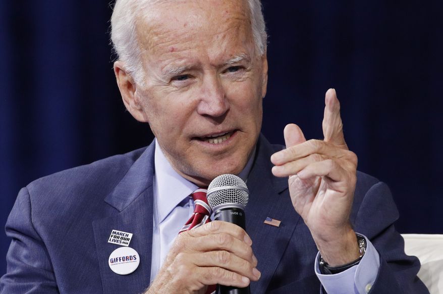 Former Vice President and Democratic presidential candidate Joe Biden speaks during a gun safety forum Wednesday, Oct. 2, 2019, in Las Vegas. (AP Photo/John Locher)