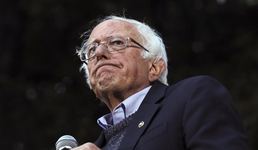 In this Sept. 29, 2019 photo, Democratic presidential candidate Sen. Bernie Sanders, I-Vt., pauses while speaking at a campaign event at Dartmouth College in Hanover, N.H. Sanders' campaign said Wednesday the Democratic presidential candidate has had a heart procedure for a blocked artery and that he’s canceling events and appearances "until further notice." (AP Photo/ Cheryl Senter)
