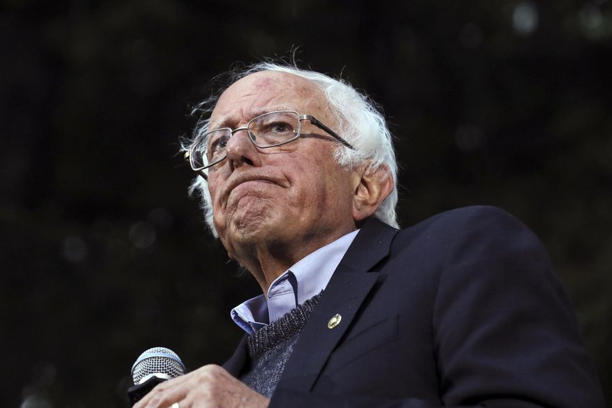 In this Sept. 29, 2019 photo, Democratic presidential candidate Sen. Bernie Sanders, I-Vt., pauses while speaking at a campaign event at Dartmouth College in Hanover, N.H. Sanders' campaign said Wednesday the Democratic presidential candidate has had a heart procedure for a blocked artery and that he’s canceling events and appearances "until further notice." (AP Photo/ Cheryl Senter)
