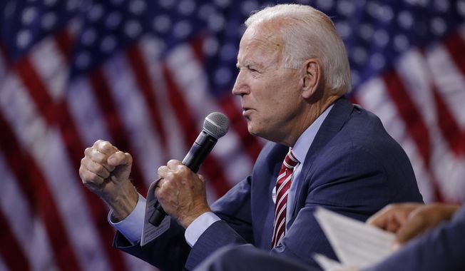 Former Vice President and Democratic presidential candidate Joe Biden speaks during a gun safety forum Wednesday, Oct. 2, 2019, in Las Vegas. (AP Photo/John Locher)