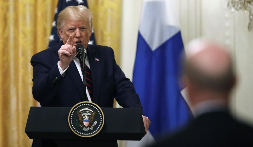 President Donald Trump speaks during a news conference with Finnish President Sauli Niinisto at the White House in Washington, Wednesday, Oct. 2, 2019. (AP Photo/Carolyn Kaster)