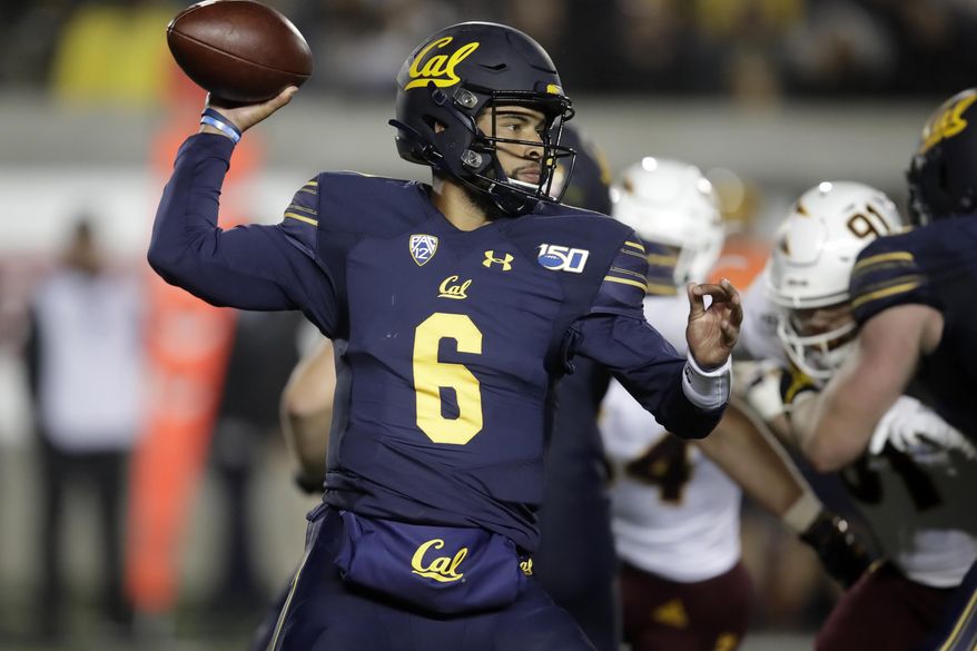 California quarterback Devon Modster (6) passes against Arizona State in the second half of an NCAA college football game, Friday, Sept. 27, 2019, in Berkeley, Calif. (AP Photo/Ben Margot)