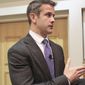 Rep. Adam Kinzinger R-Ill., speaks to reporters after attending an event Thursday, Oct. 3, 2019, in Chicago.  (AP Photo/Noreen Nasir) **FILE**