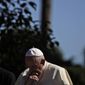 Pope Francis attends a feast of St. Francis of Assisi, the patron saint of ecology, at the Vatican, Friday, Oct. 4, 2019. The ceremony takes place two days before a Synod of bishops on the Pan-Amazon region opens at the Vatican to address the ecological, social and spiritual needs of indigenous peoples in the Amazon. (AP Photo/Alessandra Tarantino)
