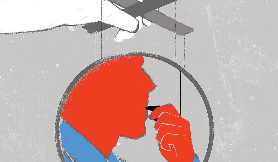 Illustration on impeachment spin by Linas Garsys/The Washington Times