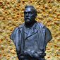 In this Monday, Dec. 10, 2018, file photo, a bust of the Nobel Prize founder, Alfred Nobel on display at the Concert Hall during the Nobel Prize award ceremony in Stockholm. (Henrik Montgomery/Pool Photo via AP, File)