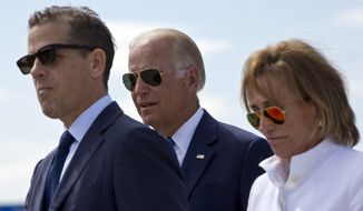 In this file photo, family members gather for a road naming ceremony with U.S. Vice President Joe Biden, center, his son Hunter Biden, left, and his sister Valerie Biden Owens, right, joined by other family members during a ceremony to name a national road after his late son Joseph R. &quot;Beau&quot; Biden III, in the village of Sojevo, Kosovo, on Wednesday, Aug. 17, 2016. (AP Photo/Visar Kryeziu) ** FILE **