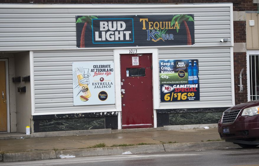 Two gunmen entered a Kansas City, Kansas, bar, Tequila KC early Sunday, Oct. 6, 2019 and shot multiple people, killing several of them. The shooting occurred shortly after 1:30 a.m. at the bar near 10th Street and Central Avenue. (Tammy Ljungblad/The Kansas City Star via AP)
