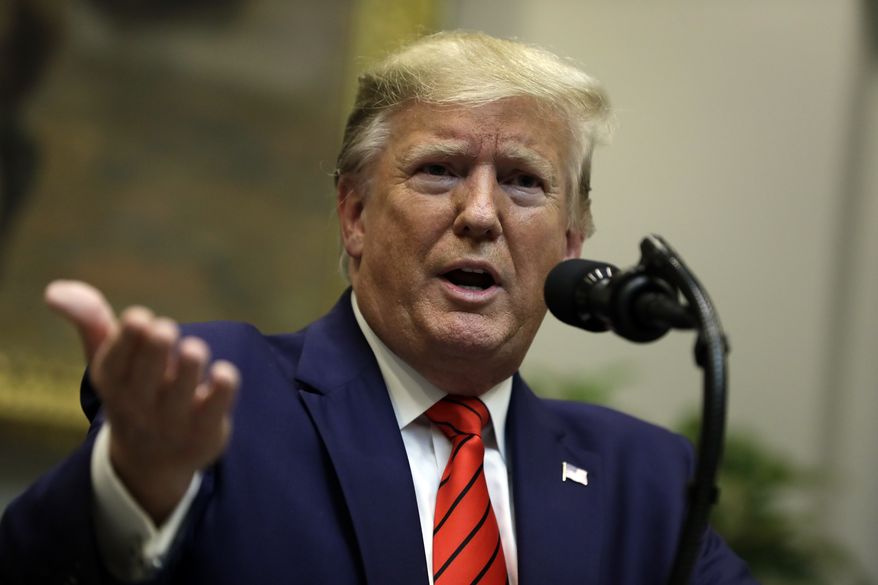 President Donald Trump answers questions from reporters during an event on "transparency in Federal guidance and enforcement" in the Roosevelt Room of the White House, Wednesday, Oct. 9, 2019, in Washington. (AP Photo/Evan Vucci)