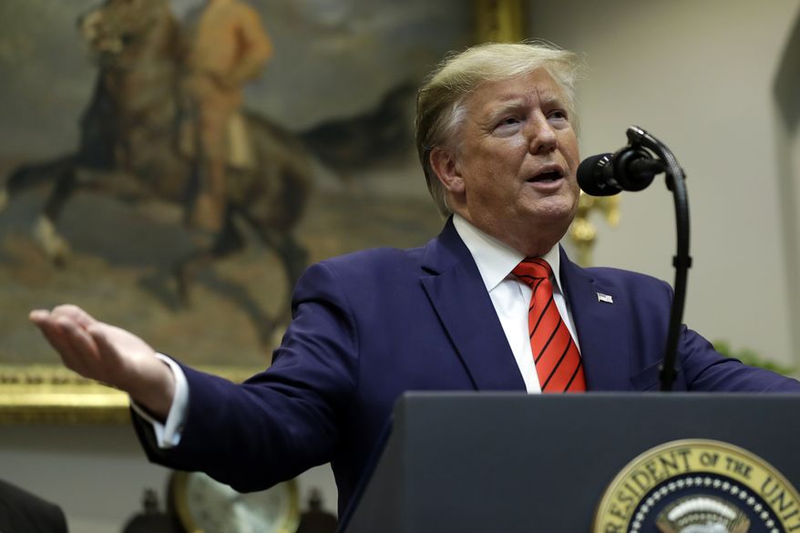President Donald Trump answers questions from reporters during an event on "transparency in Federal guidance and enforcement" in the Roosevelt Room of the White House, Wednesday, Oct. 9, 2019, in Washington. (AP Photo/Evan Vucci)