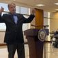 U.S. Sen. Doug Jones addresses the House impeachment inquiry of President Donald Trump during a Sept.30, 2019 town hall on the campus of Wallace State Community College in Hanceville, Ala. The prospect of an impeachment vote in the Senate is potentially complicating an already tough election fight for the red state Democrat. “If,” he said, repeating the word to emphasize the uncertainty.  “If it comes over to the Senate, then I will vote my conscience based on the evidence and not the politics of anything.” (AP Photo/Kim Chandler)