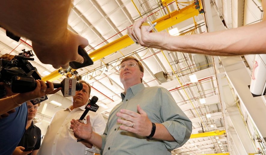 Republican Lt. Gov. Tate Reeves reported more than $2 million cash on hand and having spent $3.2 million this year on his campaign to become Mississippi's next governor. Mr. Reeves received President Trump's endorsement this week. (Associated Press photographs)