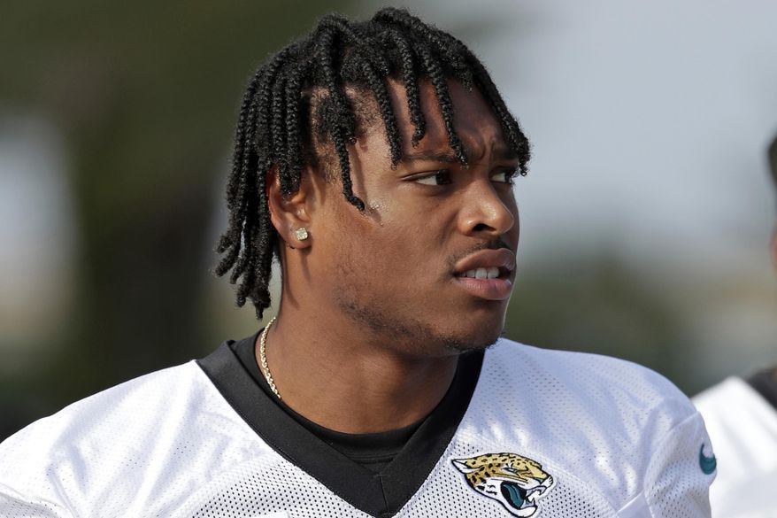 FILE - In this June 11, 2019, file photo, Jacksonville Jaguars cornerback Jalen Ramsey walks to the field for an NFL football practice in Jacksonville, Fla. Ramsey is expected to return to practice two days after seeing a back specialist. The Jaguars host New Orleans on Sunday, Oct. 13. (AP Photo/John Raoux, File)