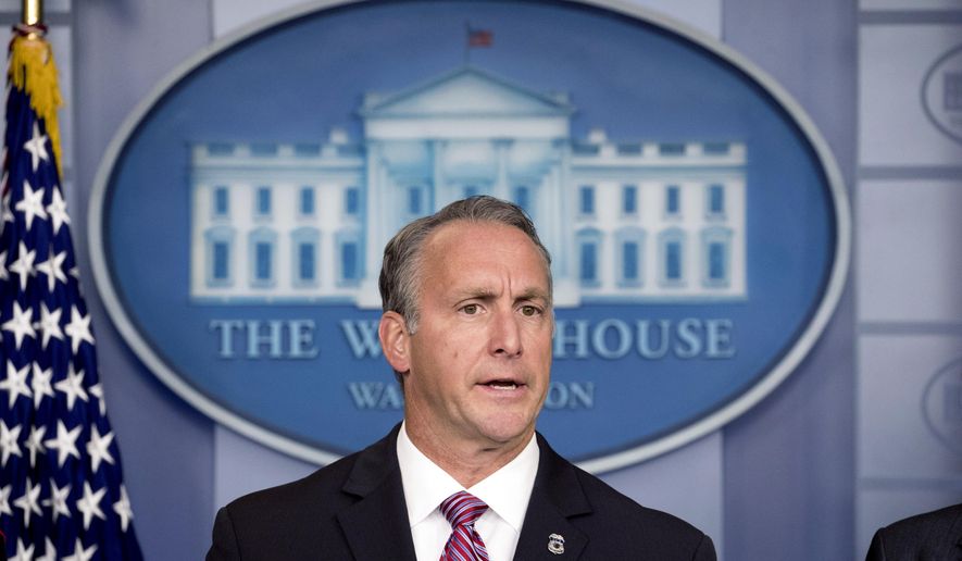Immigration and Customs Enforcement Director Matt Albence speaks in the Briefing Room at the White House in Washington, Va., Thursday, Oct. 10, 2019. (AP Photo/Andrew Harnik)
