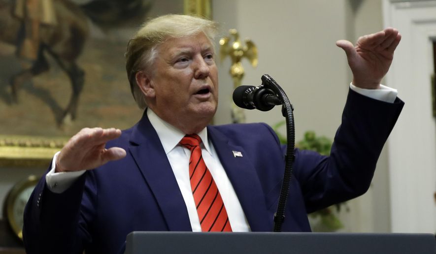 President Donald Trump answers questions from reporters during an event on &amp;quot;transparency in Federal guidance and enforcement&amp;quot; in the Roosevelt Room of the White House, Wednesday, Oct. 9, 2019, in Washington. (AP Photo/Evan Vucci)