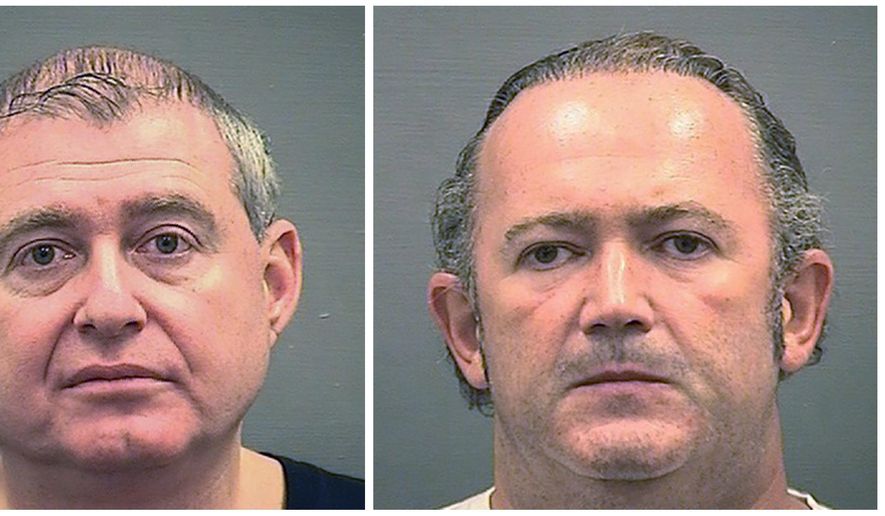 This combination of Wednesday, Oct. 9, 2019, photos provided by the Alexandria Sheriff’s Office shows booking photos of Lev Parnas, left, and Igor Fruman. The associates of Rudy Giuliani, were arrested on a four-count indictment that includes charges of conspiracy, making false statements to the Federal Election Commission and falsification of records. The men had key roles in Giuliani&#39;s efforts to launch a Ukrainian corruption investigation against Biden and his son, Hunter. (Alexandria Sheriff&#39;s Office via AP)