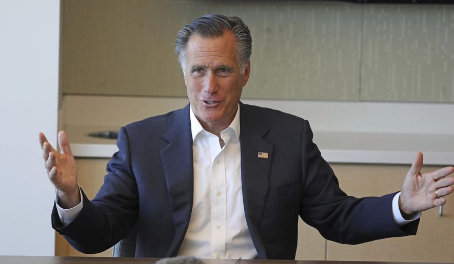Sen. Mitt Romney, R-Utah, speaks during a roundtable discussion at Intermountain Primary Children's Hospital with officials and health experts to receive an update on anti-vaping efforts Thursday, Oct. 10, 2019, in Salt Lake City. In his first public appearance since President Donald Trump unleashed a storm of insults on Twitter, Mitt Romney stuck by his criticism of Trump's actions but said he'll likely win re-election. (AP Photo/Rick Bowmer)