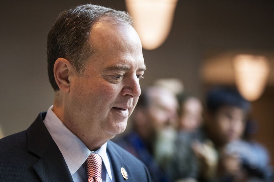 Rep. Adam Schiff, D-Calif., chairman of the House Intelligence Committee, arrives for an expected meeting with former U.S. ambassador to Ukraine, Marie Yovanovitch, on Capitol Hill, Friday, Oct. 11, 2019, in Washington. (AP Photo/Manuel Balce Ceneta)