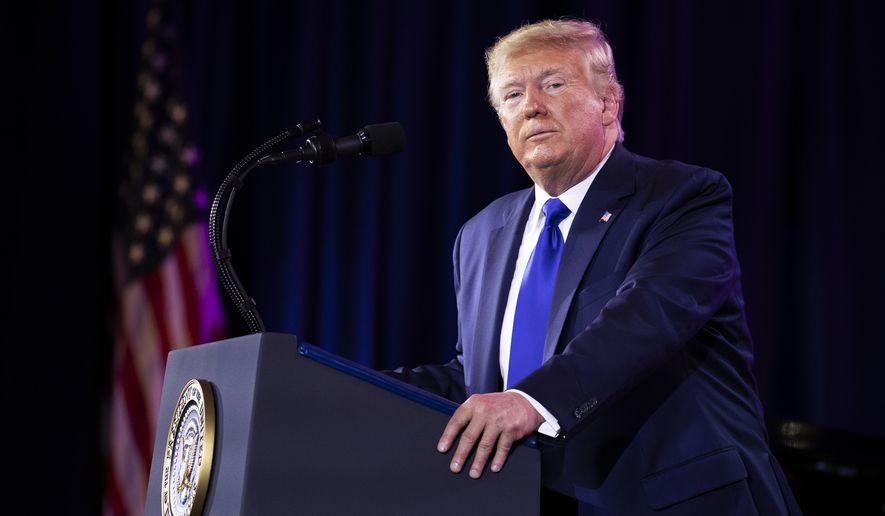 President Donald Trump speaks at the Values Voter Summit in Washington, Saturday, Oct. 12, 2019. (AP Photo/Manuel Balce Ceneta)