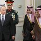 Russian President Vladimir Putin, center left, and Saudi Arabia&#39;s King Salman, right, attend the official welcome ceremony in Riyadh, Saudi Arabia, Monday, Oct. 14, 2019. Putin traveled to Saudi Arabia on Monday, meeting with the oil-rich nation&#39;s king and crown prince as he seeks to cement Moscow&#39;s political and energy ties across the Mideast. (AP Photo/Alexander Zemlianichenko, Pool)  **FILE**