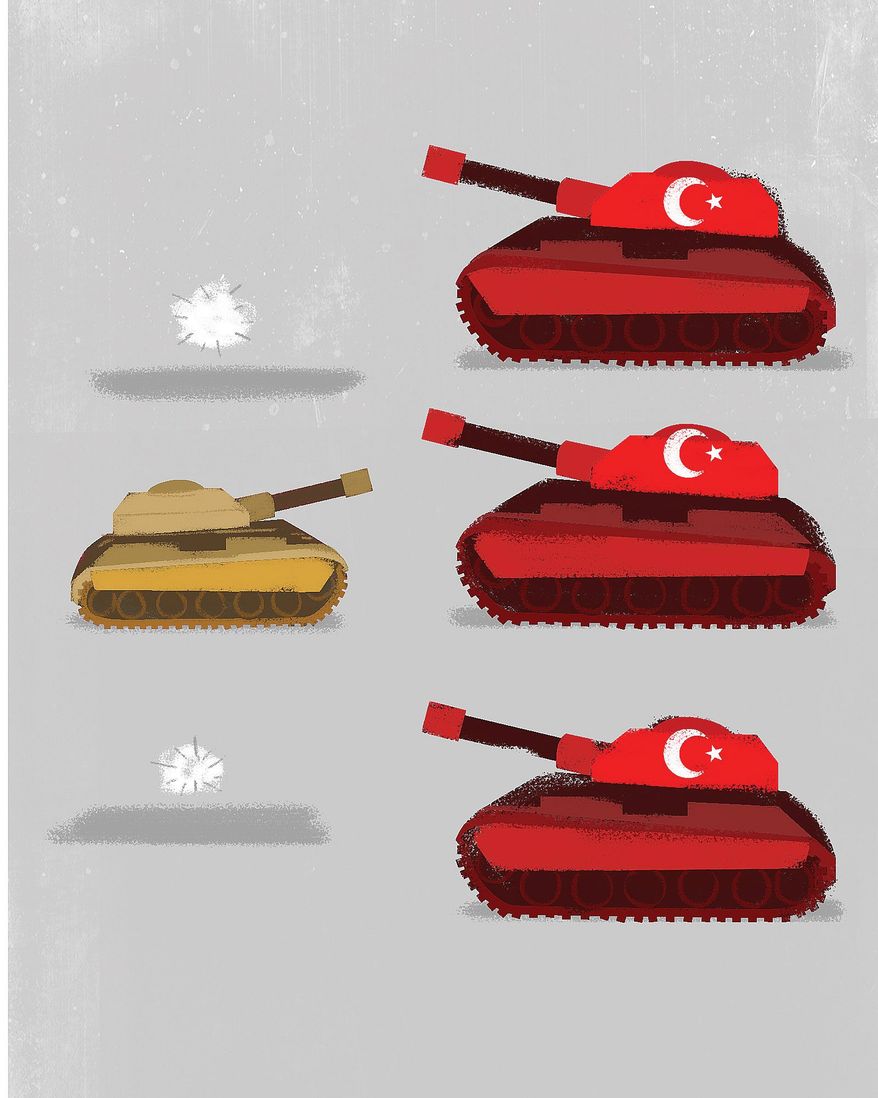 Illustration on the situation in northern Syria by Linas Garsys/The Washington Times